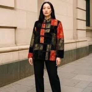 Chico’s Silk Blend Asian Inspired Velvet Patchwork Tunic Top Sz 3 (16)